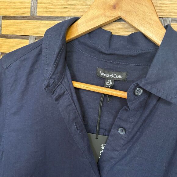 Needle & Cloth‎ Navy Linen Blend Button Down Shirt And Jogger Set Size XS - Picture 3 of 8